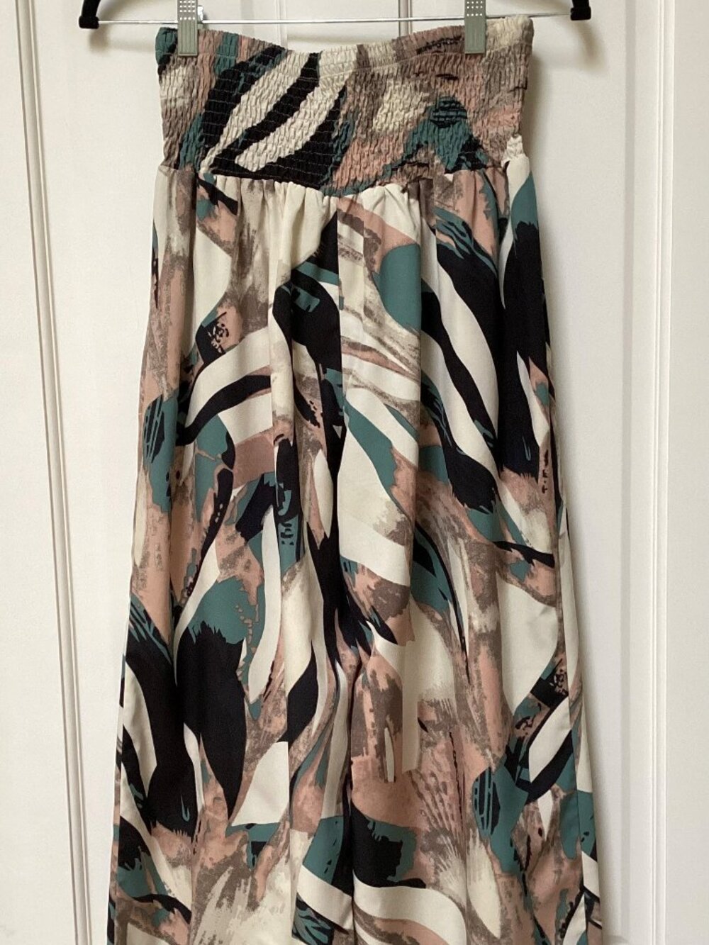 Abstract Print Wide Leg Pants - Teal, Black, Cream, Tan, Size XL
